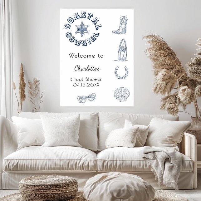 Coastal Cowgirl blue beach Bridal Shower Poster (Creator Uploaded)