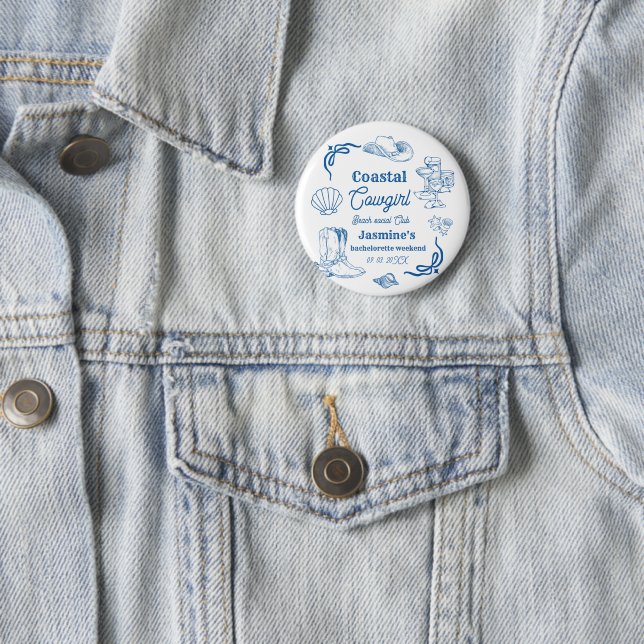 Coastal cowgirl Blue Ocean Bachelorette weekend 6 Cm Round Badge (In Situ)