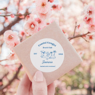 Coastal cowgirl Blue Ocean Bachelorette weekend Classic Round Sticker
