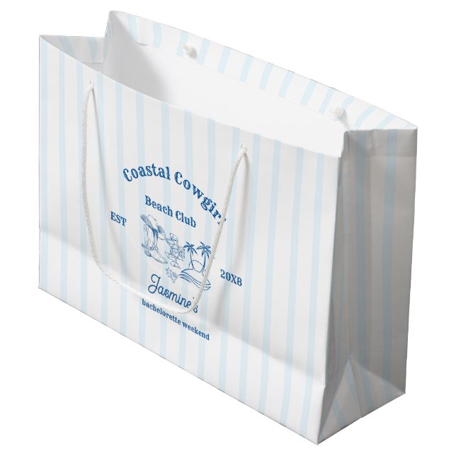 Coastal cowgirl Blue Ocean Bachelorette weekend Large Gift Bag (Front Angled)