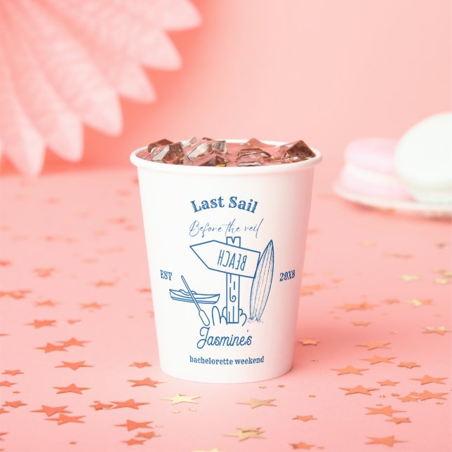 Coastal cowgirl Blue Ocean Bachelorette weekend Paper Cups (Insitu)