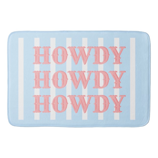 Coastal Cowgirl Blue Stripes Howdy Bath Mat (Front)