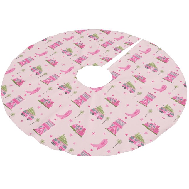 Coastal Cowgirl Boots Pink Christmas Camper Modern Brushed Polyester Tree Skirt (Angled)