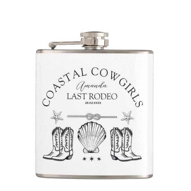 Coastal Cowgirl Boots Western Bachelorette Party Hip Flask (Front)