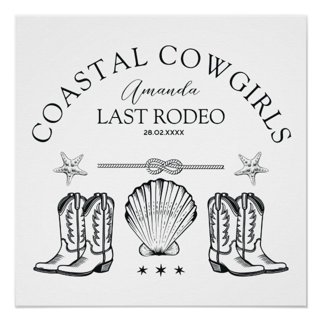 Coastal Cowgirl Boots Western Bachelorette Party Poster (Front)