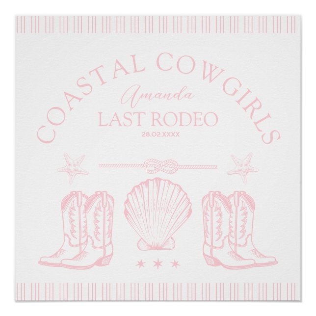 Coastal Cowgirl Boots Western Bachelorette Party Poster (Front)