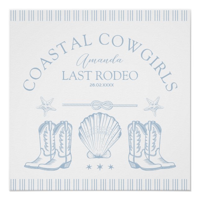 Coastal Cowgirl Boots Western Bachelorette Party Poster (Front)