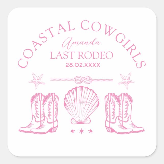 Coastal Cowgirl Boots Western Bachelorette Party Square Sticker (Front)