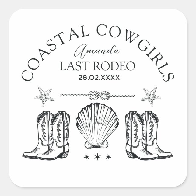 Coastal Cowgirl Boots Western Bachelorette Party Square Sticker (Front)