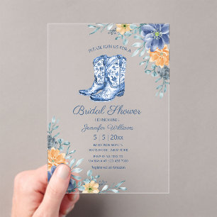 Coastal Cowgirl Boots Western Bridal Shower Acrylic Invitations