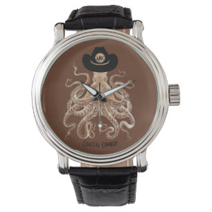 Coastal Cowgirl Brown Silver Monogram  Watch