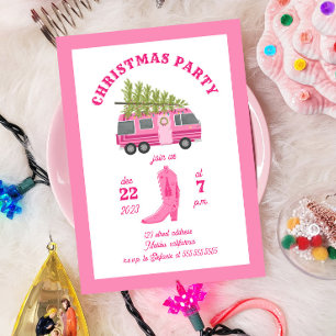 Coastal Cowgirl Christmas Party Pink RV Camper Invitation