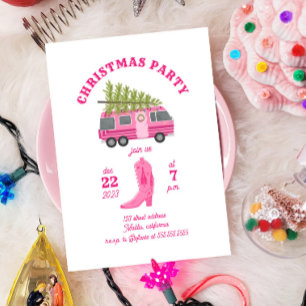 Coastal Cowgirl Christmas Party RV Camper Pink Invitation