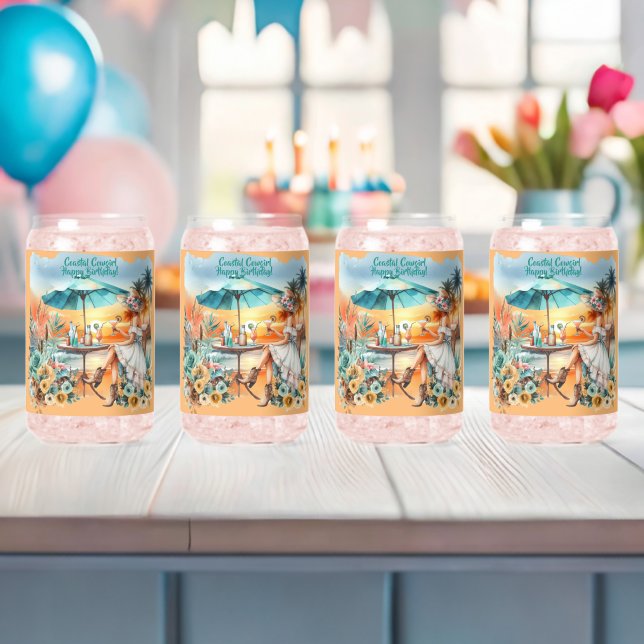 Coastal Cowgirl Happy Birthday Beverage Can Glass (Insitu (Baby Shower))