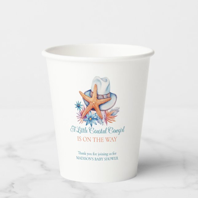 Coastal Cowgirl Hat and Seashells Paper Cups (Front)