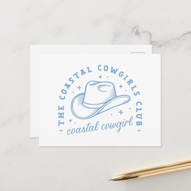 Coastal cowgirl hat west coast blue aesthetic postcard (Front/Back In Situ)