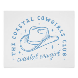 Coastal cowgirl hat west coast blue aesthetic poster
