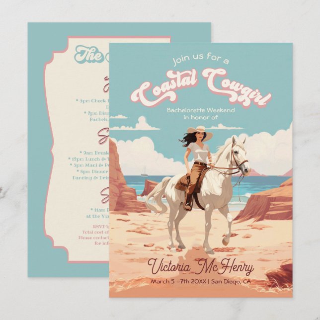 Coastal Cowgirl Horse Bachelorette Party Invitation (Front/Back)