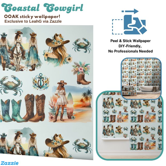 Coastal Cowgirl Horses Anchors Surf Easy DIY Decor Wallpaper (Creator Uploaded)