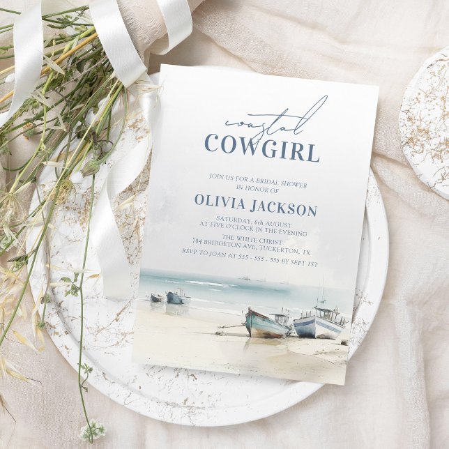 Coastal Cowgirl Modern Watercolor Bridal Shower Invitation (Creator Uploaded)