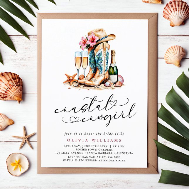 Coastal Cowgirl Modern Watercolor Bridal Shower Invitation (Creator Uploaded)