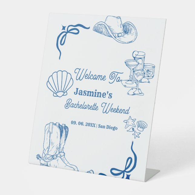 Coastal Cowgirl Ocean Bachelorette  Welcome sign (Front)