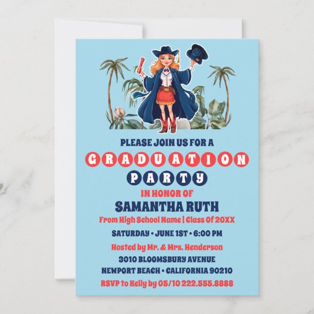 Coastal Cowgirl Photo Graduation Party Invitation (Front)
