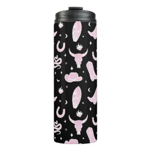 Coastal Cowgirl Pink Black Western Surfer Thermal Tumbler