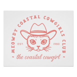 Coastal cowgirl pink cat aesthetic poster