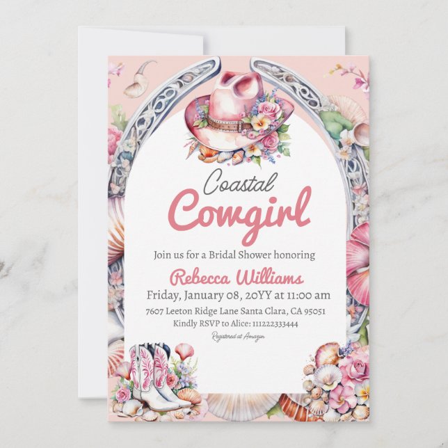Coastal Cowgirl Pink Hat Western Bridal Shower Invitation (Front)