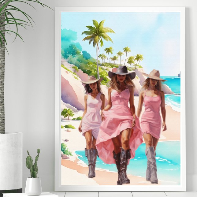 Coastal Cowgirl Pink Trio on Tropical Island Poster (Creator Uploaded)