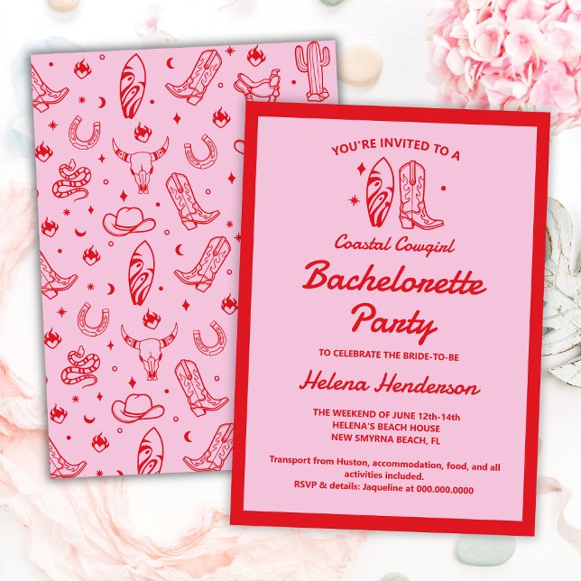 Coastal Cowgirl Red & Pink Bachelorette Weekend Invitation (Coastal Cowgirl Red & Pink Bachelorette Weekend Invitation
)