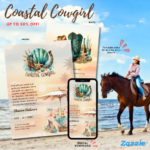 ⭐Coastal Cowgirl Rustic Beach Bachelorette Bridal Invitation