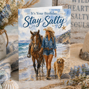 Coastal Cowgirl Stay Salty Summer Birthday Card