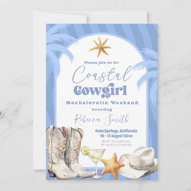 Coastal Cowgirl Summer Bachelorette Itinerary Invitation (Front)