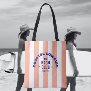 Coastal Cowgirl The Bach Club Pink Cabana Stripe Tote Bag