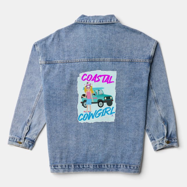 Coastal Cowgirl Trend Funny Design Art  Denim Jacket (Back)