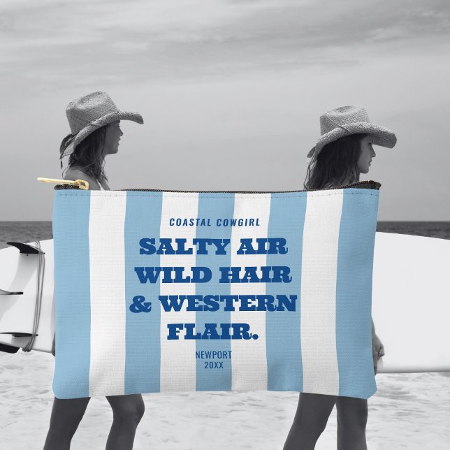 Coastal Cowgirl Western Flair Blue Cabana Stripe Accessory Pouch (Creator Uploaded)