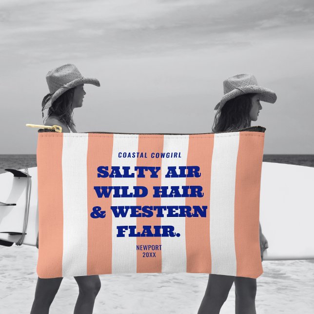 Coastal Cowgirl Western Flair Pink Cabana Stripe Accessory Pouch (Creator Uploaded)