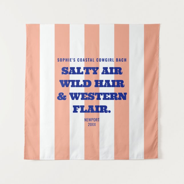 Coastal Cowgirl Western Flair Pink Cabana Stripe Tapestry (Front)