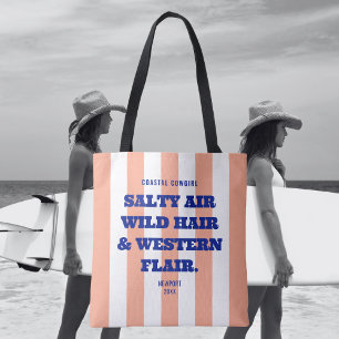 Coastal Cowgirl Western Flair Pink Cabana Stripe Tote Bag