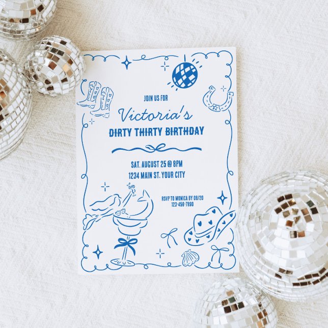 Coastal Cowgirl Whimsical Birthday Invitation (Coastal Cowgirl Birthday Party Invite)