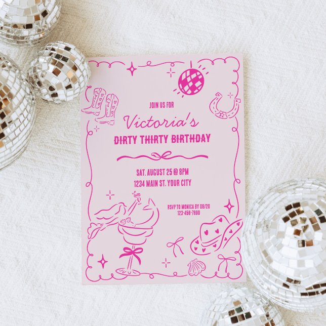 Coastal Cowgirl Whimsical Birthday Invitation (Pink Coastal Cowgirl Birthday Party Invite)