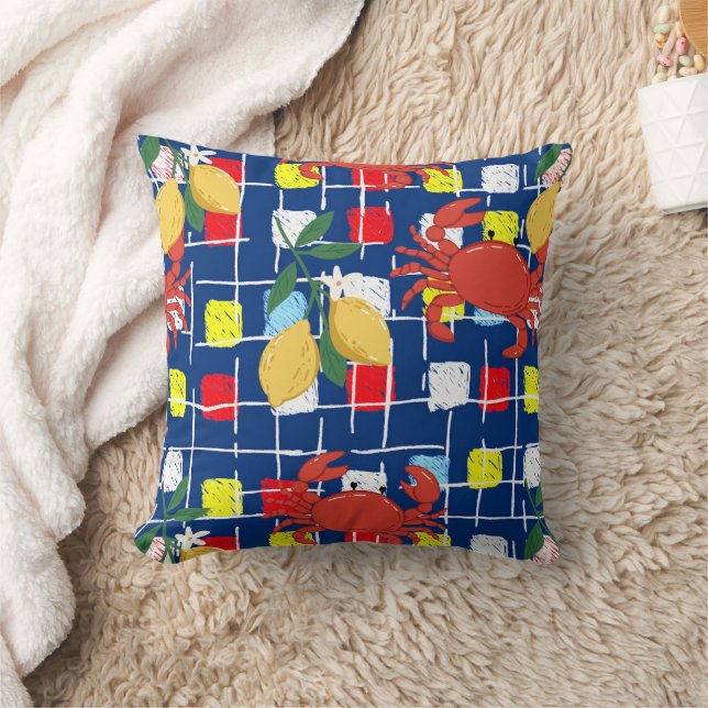 Coastal Crab and Lemon Pattern Cushion (Blanket)