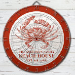 Coastal Crab Beach House Rustic Wood Family Name Dartboard<br><div class="desc">This dart board features a vintage red crab with your family name over a faux white washed wood background. Customise with your family name and established date to make this your own unique beach house ping pong paddles. Also available are corn hole set, beer pong table and golf accessories. Designed...</div>