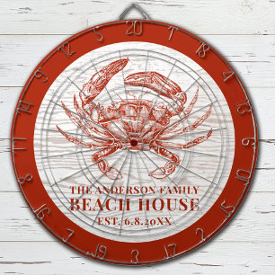 Coastal Crab Beach House Rustic Wood Family Name Dartboard