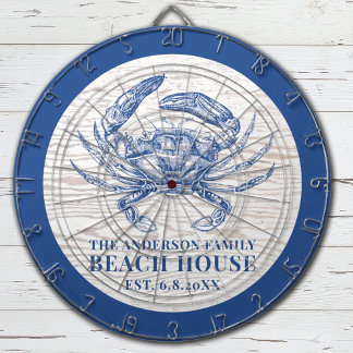 Coastal Crab Beach House Rustic Wood Family Name Dartboard