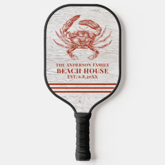 Coastal Crab Beach House Rustic Wood Family Name Pickleball Paddle