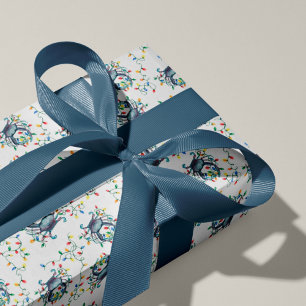 Coastal Crab Christmas Lights Wrapping Paper