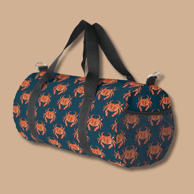 Coastal Crab pattern Duffle Bag (Brown Crab pattern dufffel bag with navy blue background)